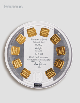 Goldbarren Multidisc 10 x 1g – Heraeus